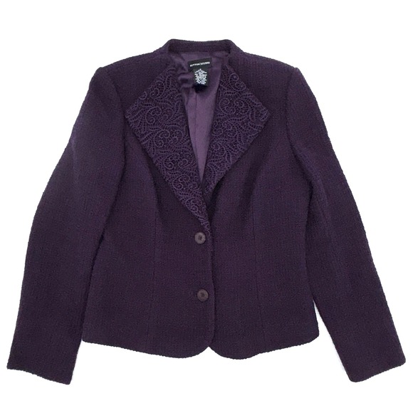 Sutton Studio Jackets & Blazers - Sutton Studio Purple Boucle Blazer Embroidered Guipure Lace Lapel Women's‎ Sz 10